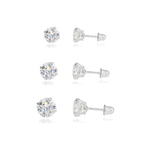 Bundle Set of 3! 14K Gold Classic Solitaire Stud Earrings, Screw-Back