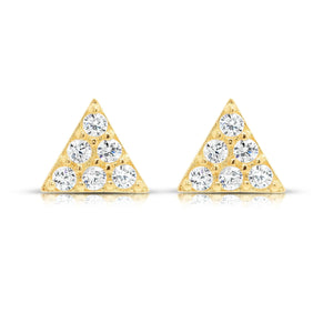 14K Gold Triangle Stud Earrings with Sparkling Cubic Zirconia