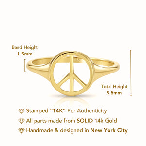 14K Yellow Gold Peace Sign Ring