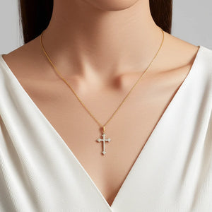 14K Yellow Gold CZ Cross Pendant Necklace