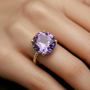 14K Yellow Gold 5 Carat Purple Amethyst Gemstone Ring, "Ms. Luscious"