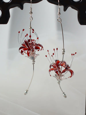 Handmade Japanese Kanzashi Earrings,Glass Resin,Spider Lily Earrings,Anime Accessories,For Wedding, Hanfu Hair Accessoriess,Cosplay Costume