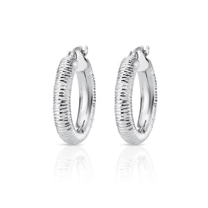 Stunning Handmade 925 Sterling Silver Diamond Cut Hoop Earrings - Medium Size.