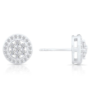 CZ Halo Flower Stud Earrings, 1974 in Sterling Silver