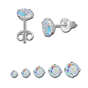 Sterling Silver Aurora Borealis Stud Earrings, Cubic Zirconia