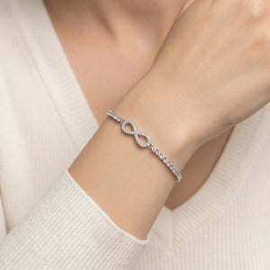Sterling Silver Infinity Love Bracelet with Cubic Zirconia, Adjustable 6 Inches - 9 Inches