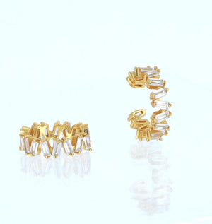 Baguette Diamond CZ Ear Cuffs, Non Pierced Conch Wrap No Piercing Cartilage Jewelry