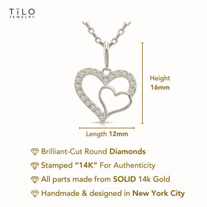 14K White Gold Lab Diamond Open Heart Pendant Necklace - 0.17 Carats of Dazzling Elegance.