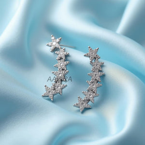 CZ Star Ear Climber Earrings: Sterling Silver Celestial Cuff