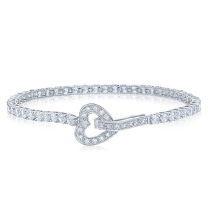 Elegant 925 Sterling Silver Heart Tennis Bracelet with Sparkling Cubic Zirconia - 7 Inch.