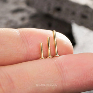 14K Solid Gold Internally Threaded Labret Studs - Available in 5mm, 6mm, 8mm, and 10mm for Cartilage, Helix, and Tragus Piercings.