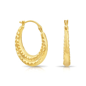 10K Yellow Gold Alligator Textured Pattern Hoop Earrings, 19Mm Medium Hoops, Handmade in NYC, by TILO Jewelry