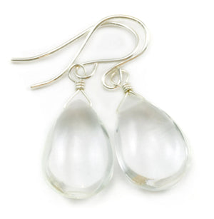 Natural Crystal Clear Quartz Earrings Sterling Silver 14K Solid Gold or 14K Rose Gold Filled Teardrop Dangle Smooth Teardrops Simple Daily