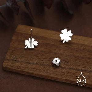 Four Leaf Clover Stud Earrings in Sterling Silver, Irish Earrings, Silver Gold or Rose Gold