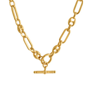 GOLD MIXED LINK T-BAR CHAIN NECKLACE