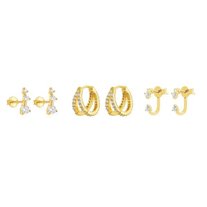 Gold Plated Earrings Set for Women Cubic Zirconia Stud Hoop Earrings Stack Female Casual Daily Jewelry Accessories