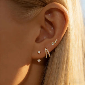 Gold Plated Earrings Set for Women Cubic Zirconia Stud Hoop Earrings Stack Female Casual Daily Jewelry Accessories