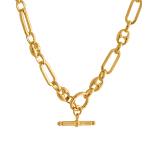GOLD MIXED LINK T-BAR CHAIN NECKLACE