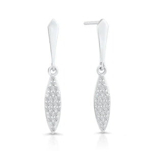 Gorgeous Sterling Silver CZ Willow Leaf Dangle Stud Earrings - Slim and Stylish.