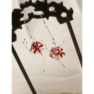 Handmade Japanese Kanzashi Earrings,Glass Resin,Spider Lily Earrings,Anime Accessories,For Wedding, Hanfu Hair Accessoriess,Cosplay Costume