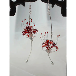 Handmade Japanese Kanzashi Earrings,Glass Resin,Spider Lily Earrings,Anime Accessories,For Wedding, Hanfu Hair Accessoriess,Cosplay Costume