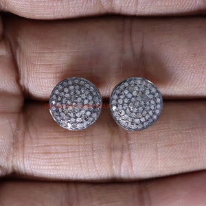 Handmade Pave Diamond Stud Earrings, 925 Sterling Silver, 14K Gold & Black Plated