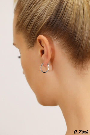 14K White Gold Elegant Small Oval Hoop Earrings - 0.7 Inch Classic Shine.