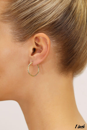 Stunning 14K Yellow Gold Diamond-Cut Hand Engraved "X-Pattern" Round Hoop Earrings - Available in Small, Medium, and Large by TILO Jewelry.