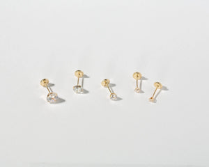 Dainty 14K Solid Gold Tiny Round CZ Diamond Screw Back Stud Earrings.