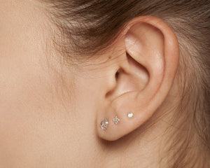 Dainty 14K Solid Gold Tiny Round CZ Diamond Screw Back Stud Earrings.