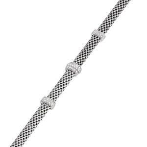 Elegant Sterling Silver Three Station Italian Handmade Bracelet - 7.5 Inches with Secure Lobster Clasp.