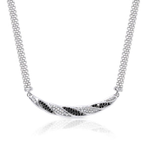 Elegant Handmade Italian 925 Sterling Silver Spiral Necklace with Black and White Design.