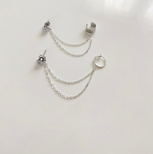 Diamond Chain Ear Cuff, Diamond Stuff, Chain Ear Cuff, Diamond Ear Cuff, Chain Earring, Double Earring, Silver Ear Cuff