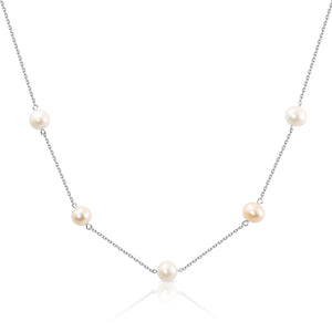 Elegant 18-Inch Handmade Sterling Silver Freshwater Pink Pearl Station Necklace.