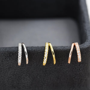 Elegant Double Hoop Effect Earrings in Sterling Silver with CZ Pavé - Dainty Silver, Gold, and Rose Gold Jewelry.