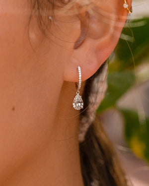 Pear Moissanite Earrings, Tear Drop Drop Earrings with Side round Moissanite Diamonds, VVS Clarity, D-E-F Color, Elegant Jewelry for Her