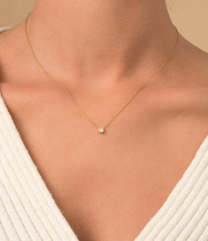 Stunning 14K Gold Diamond Solitaire Necklace - Dainty Bezel Set Pendant for Elegant Minimalism.