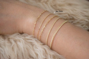 Dainty 10K Solid Gold Box Chain Bracelet - Perfect for Stacking & Everyday Wear.