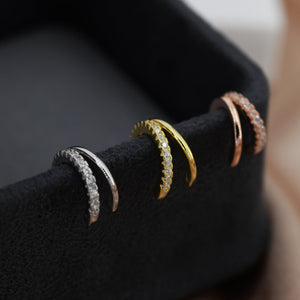 Elegant Double Hoop Effect Earrings in Sterling Silver with CZ Pavé - Dainty Silver, Gold, and Rose Gold Jewelry.