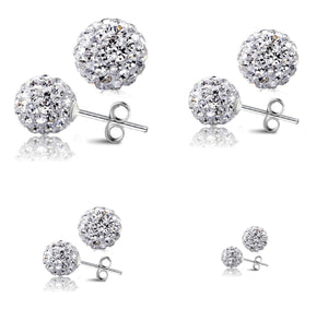 Sterling Silver Small to Big Shamballa Crystal Ball Stud Earrings 4, 5, 6, 8 Mm Diameter
