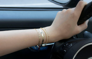 Elegant 18K Solid Gold Beaded Bracelet - Adjustable Minimalist Chain Jewelry.