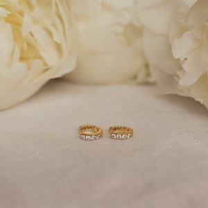 Pave Huggie Hoop Earrings • Diamond Stone Earrings • Small Gold Hoop Earrings • Minimalist Jewelry • Wedding Earrings • Gift for Her • ER111