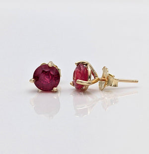 Stunning 14K Solid Gold Ruby Stud Earrings - Natural Round Cut July Birthstone Jewelry.
