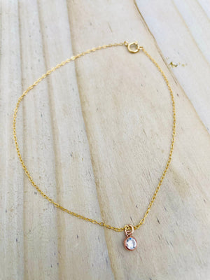 Dainty 9Ct Gold Anklet: Handmade Cable Chain with CZ Charm