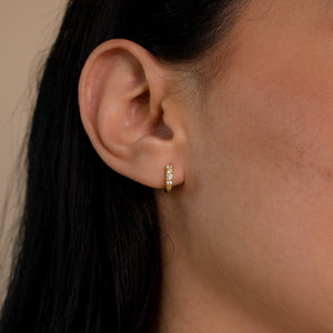 Pave Huggie Hoop Earrings • Diamond Stone Earrings • Small Gold Hoop Earrings • Minimalist Jewelry • Wedding Earrings • Gift for Her • ER111