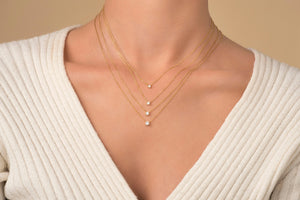 14K Gold Diamond Solitaire Necklace: Dainty Prong Set