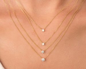 Stunning 14K Gold Diamond Solitaire Necklace – Elegant Dainty Floating Design for Effortless Minimalist Style.