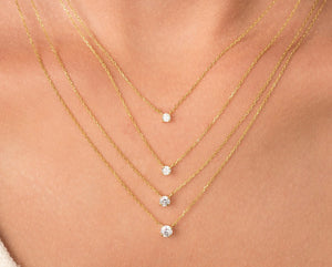 Stunning 14K Gold Diamond Solitaire Necklace – Elegant Dainty Floating Design for Effortless Minimalist Style.