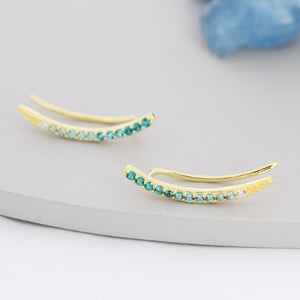 Ombre Emerald Green CZ Crawler Earrings in Sterling Silver, Silver or Gold, Gradient Colour Ear Crawlers, May Birthstone Ear Climbers