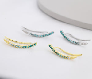 Ombre Emerald Green CZ Crawler Earrings in Sterling Silver, Silver or Gold, Gradient Colour Ear Crawlers, May Birthstone Ear Climbers